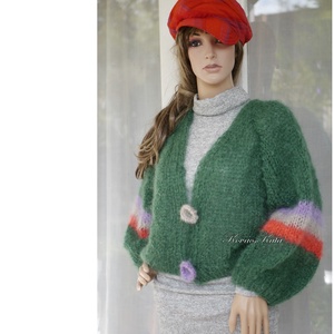 SZONJA MOHAIR BOMBER - exkluzív kid-mohair kézzel kötött kardigán, pulóver / borostyán, Ruha & Divat, Női ruha, Pulóver, Kötés, MESKA