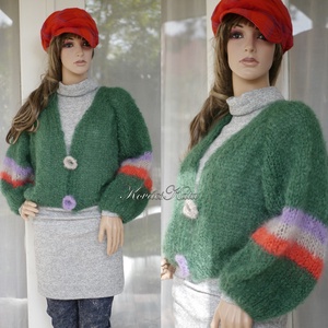 SZONJA MOHAIR BOMBER - exkluzív kid-mohair kézzel kötött kardigán, pulóver / borostyán - ruha & divat - női ruha - pulóver - Meska.hu