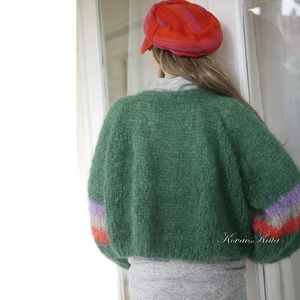 SZONJA MOHAIR BOMBER - exkluzív kid-mohair kézzel kötött kardigán, pulóver / borostyán - ruha & divat - női ruha - pulóver - Meska.hu