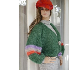 SZONJA MOHAIR BOMBER - exkluzív kid-mohair kézzel kötött kardigán, pulóver / borostyán - ruha & divat - női ruha - pulóver - Meska.hu