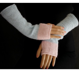 BOSZI-KESZTYŰ / angora - exkluzív kézzel kötött kesztyűszár, kézmelegítő /  kék + rózsaszín, Ruha & Divat, Sál, Sapka, Kendő, Kesztyű, Kötés, MESKA