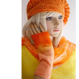 BOSZI-KESZTYŰ / softclown ombre - exkluzív kézzel kötött, festett kesztyűszár / citrus - ruha & divat - sál, sapka, kendő - kesztyű - Meska.hu