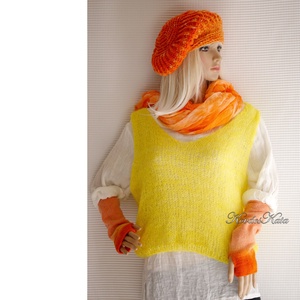BOSZI-KESZTYŰ / softclown ombre - exkluzív kézzel kötött, festett kesztyűszár / citrus - ruha & divat - sál, sapka, kendő - kesztyű - Meska.hu