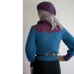 MADLEN / kasmír  - exkluzív kézzel kötött VIP merinó-kasmír silk-mohair pulóver / petrol-meggy - ruha & divat - női ruha - pulóver - Meska.hu