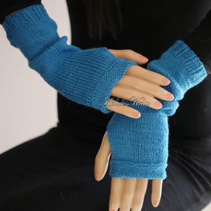 BOSZI KESZTYŰ / kasmír - exkluzív kézzel kötött rövid kesztyűszár, kézmelegítő / petrol - ruha & divat - sál, sapka, kendő - kesztyű - Meska.hu
