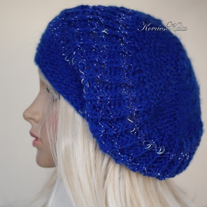 BORBÁLA / királykék - exkluzív kézzel kötött könnyű mohair-lurex sapka - ruha & divat - sál, sapka, kendő - sapka - Meska.hu