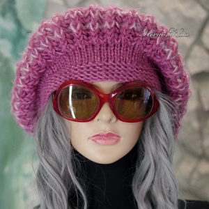 BORBÁLA / mályva - trendi kötött chunky mohair sapka, barett - ruha & divat - sál, sapka, kendő - sapka - Meska.hu