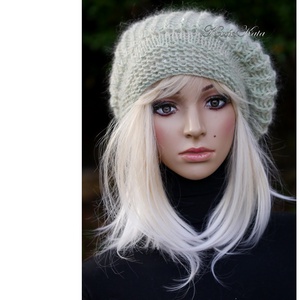 BORBÁLA / menta - exkluzív kézzel kötött festett gyapjú- mohair sapka - ruha & divat - sál, sapka, kendő - sapka - Meska.hu