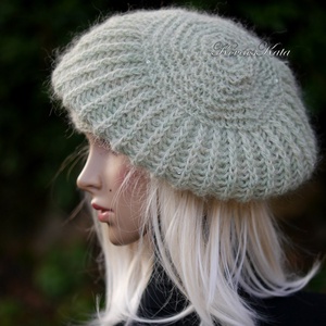 BORBÁLA / menta - exkluzív kézzel kötött festett gyapjú- mohair sapka - ruha & divat - sál, sapka, kendő - sapka - Meska.hu