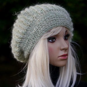 BORBÁLA / menta - exkluzív kézzel kötött festett gyapjú- mohair sapka - ruha & divat - sál, sapka, kendő - sapka - Meska.hu