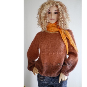 FANNI / rozsdás - exkluzív kézzel kötött finom merinó-angora + silkmohair pulóver - ruha & divat - női ruha - pulóver - Meska.hu