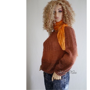 FANNI / rozsdás - exkluzív kézzel kötött finom merinó-angora + silkmohair pulóver - ruha & divat - női ruha - pulóver - Meska.hu