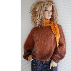 FANNI / rozsdás - exkluzív kézzel kötött finom merinó-angora + silkmohair pulóver, Ruha & Divat, Női ruha, Pulóver, Kötés, MESKA