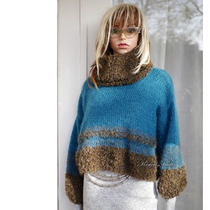 IVETT / kasmír - exkluzív kézzel kötött VIP merinó-kasmír silk-mohair pulóver / petrol-keki - ruha & divat - női ruha - pulóver - Meska.hu