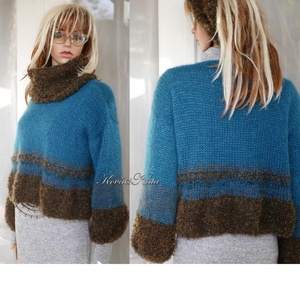 IVETT / kasmír - exkluzív kézzel kötött VIP merinó-kasmír silk-mohair pulóver / petrol-keki - ruha & divat - női ruha - pulóver - Meska.hu