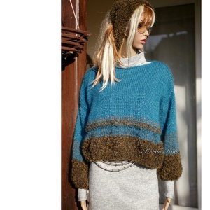 IVETT / kasmír - exkluzív kézzel kötött VIP merinó-kasmír silk-mohair pulóver / petrol-keki, Ruha & Divat, Női ruha, Pulóver, Kötés, MESKA
