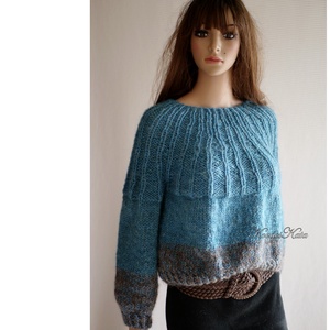 FANNI / petrol - exkluzív kézzel kötött finom merinó-angora + silkmohair pulóver - Meska.hu
