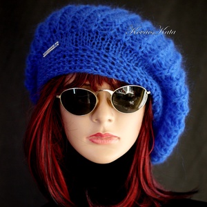 BORBÁLA / royal - exkluzív kézzel kötött kidsilk mohair gomba sapka, barett, Ruha & Divat, Sál, Sapka, Kendő, Sapka, Kötés, Festett tárgyak, MESKA