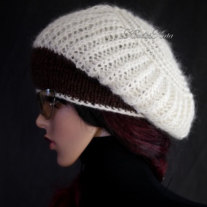 BARBARA - exkluzív kézzel kötött alpaka+ mikro-flitteres merinó  sapka, barett / barna, ivory - ruha & divat - sál, sapka, kendő - sapka - Meska.hu