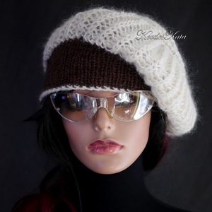 BARBARA - exkluzív kézzel kötött alpaka+ mikro-flitteres merinó  sapka, barett / barna, ivory - ruha & divat - sál, sapka, kendő - sapka - Meska.hu