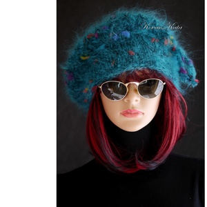 DORA / ricordó - extravagáns kézzel kötött chunky mohair gomba sapka, barett  - ruha & divat - sál, sapka, kendő - sapka - Meska.hu