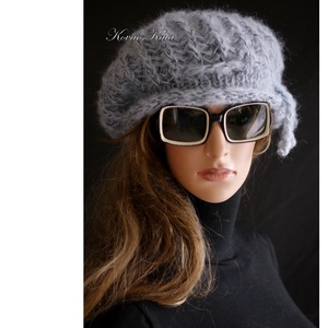 DORA / palakék - extravagáns kézzel kötött chunky mohair gomba sapka, barett  - ruha & divat - sál, sapka, kendő - sapka - Meska.hu