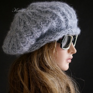 DORA / palakék - extravagáns kézzel kötött chunky mohair gomba sapka, barett  - ruha & divat - sál, sapka, kendő - sapka - Meska.hu