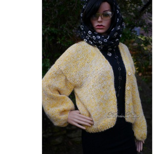 MAIA / napsárga - exkluzív kézzel kötött chunky alpaka-gyapjú  kardigán, pulóver - ruha & divat - női ruha - pulóver - Meska.hu