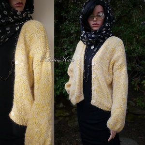 MAIA / napsárga - exkluzív kézzel kötött chunky alpaka-gyapjú  kardigán, pulóver - ruha & divat - női ruha - pulóver - Meska.hu