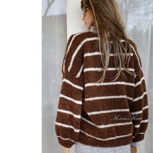 MONA / csokoládé - trendi kézzel kötött chunky alpaka kardigán, kabátka - ruha & divat - női ruha - pulóver - Meska.hu