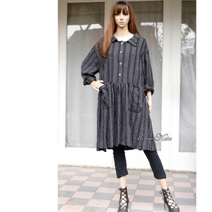 ILA-RUHA - flapper ingruha /  fekete-szürke csíkos len - ruha & divat - női ruha - ruha - Meska.hu