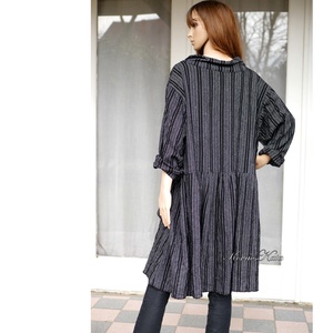 ILA-RUHA - flapper ingruha /  fekete-szürke csíkos len - ruha & divat - női ruha - ruha - Meska.hu