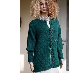 BERNADETTE - elegáns kézzel kötött hosszú alpaka kardigán, pulóver / zöld - ruha & divat - női ruha - pulóver & kardigán - Meska.hu