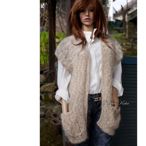LAURA - trendi kézzel kötött chunky mohair mellény, kardigán, Ruha & Divat, Női ruha, Pulóver, Kötés, MESKA