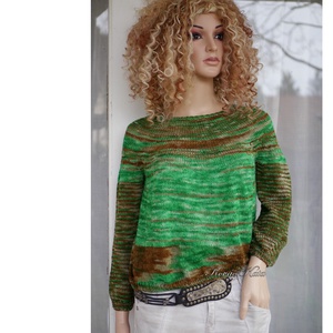 CRAZY LINEN / smaragd románc - exkluzív egyedi festésű gyapjú-len kézzel kötött  pulóver  - ruha & divat - női ruha - pulóver & kardigán - Meska.hu