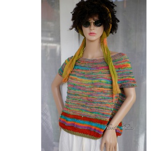 CRAZY-COLOR TOP - exkluzív egyedi festésű merinó fonalból kézzel kötött  pulóver  - ruha & divat - női ruha - pulóver & kardigán - Meska.hu