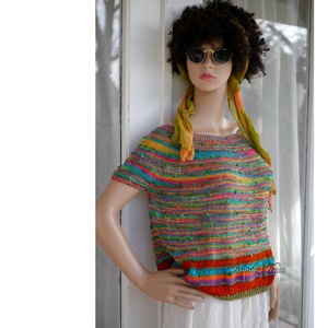 CRAZY-COLOR TOP - exkluzív egyedi festésű merinó fonalból kézzel kötött  pulóver  - ruha & divat - női ruha - pulóver & kardigán - Meska.hu