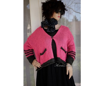 DORKA / pink - bohém tavaszi-nyári kézzel kötött oversize kardigán - ruha & divat - női ruha - pulóver - Meska.hu