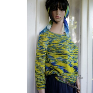 CRAZY REGINA / kanári - exkluzív egyedi festésű kézzel kötött finomgyapjú pulóver  - ruha & divat - női ruha - pulóver & kardigán - Meska.hu