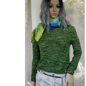 ISABELLE - exkluzív egyedi festésű kézzel kötött selymes pulóver / fűzöld - ruha & divat - női ruha - pulóver & kardigán - Meska.hu