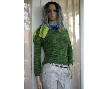 ISABELLE - exkluzív egyedi festésű kézzel kötött selymes pulóver / fűzöld - ruha & divat - női ruha - pulóver & kardigán - Meska.hu