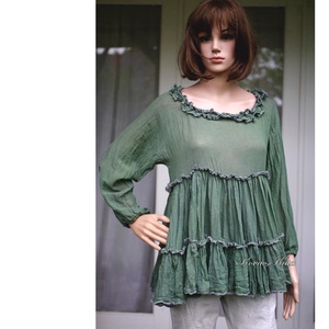 THALE tunika - shabby chic design felső / zöld  - ruha & divat - női ruha - tunika - Meska.hu