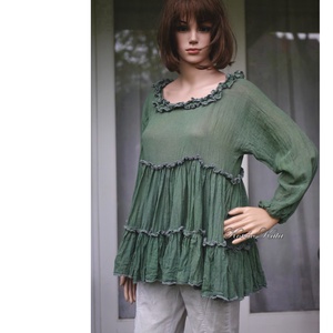 THALE tunika - shabby chic design felső / zöld  - ruha & divat - női ruha - tunika - Meska.hu