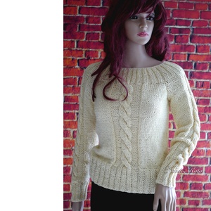BABETT BabyAlpaca Silk - exkluzív kézzel kötött chunky design pulóver / vanília - Meska.hu