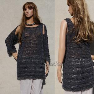 SZIBILLA-SZETT - kézzel kötött loose knit bohó ruha shruggal / antracit - ruha & divat - női ruha - ruha - Meska.hu