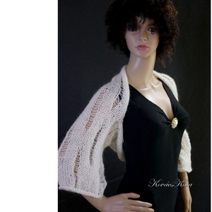 CAMEA SHRUG -  bohó mohair boleró, kézzel kötött grunge kardigán / fehér - ruha & divat - női ruha - kardigánok - Meska.hu