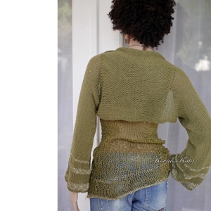 MERINO SHRUG - trendi kézzel kötött boleró / keki - ruha & divat - női ruha - pulóver - Meska.hu