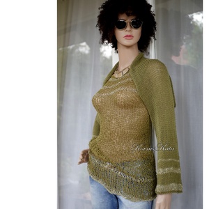 MERINO SHRUG - trendi kézzel kötött boleró / keki - ruha & divat - női ruha - pulóver - Meska.hu