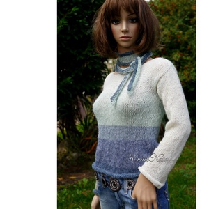 MOHAIR DREAM / tél - kézzel kötött finom mohair pulóver + sál - ruha & divat - női ruha - pulóver - Meska.hu