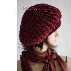 BORBÁLA / bordós - exkluzív kézzel kötött gyapjú-akril sapka, barett - ruha & divat - sál, sapka, kendő - sapka - Meska.hu
